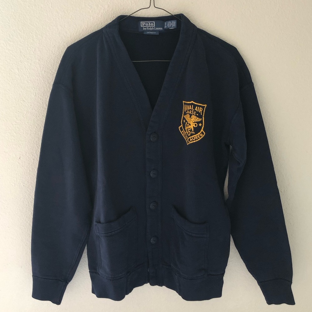 Polo by Ralph Lauren Dark Blue Cardigan with Gold Emblem